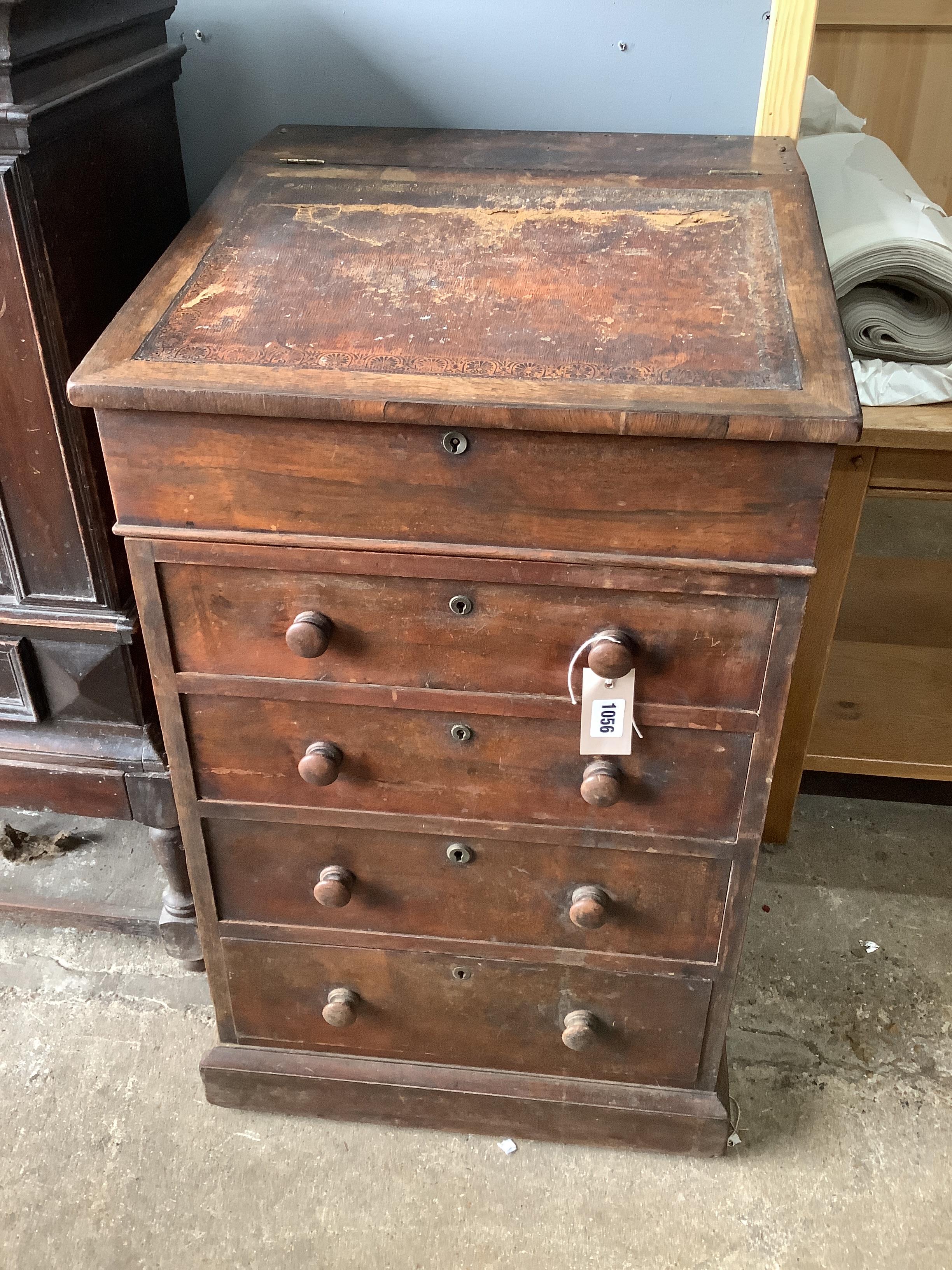A small 19th century rosewood davenport, width 47cm, depth 51cm, height 77cm